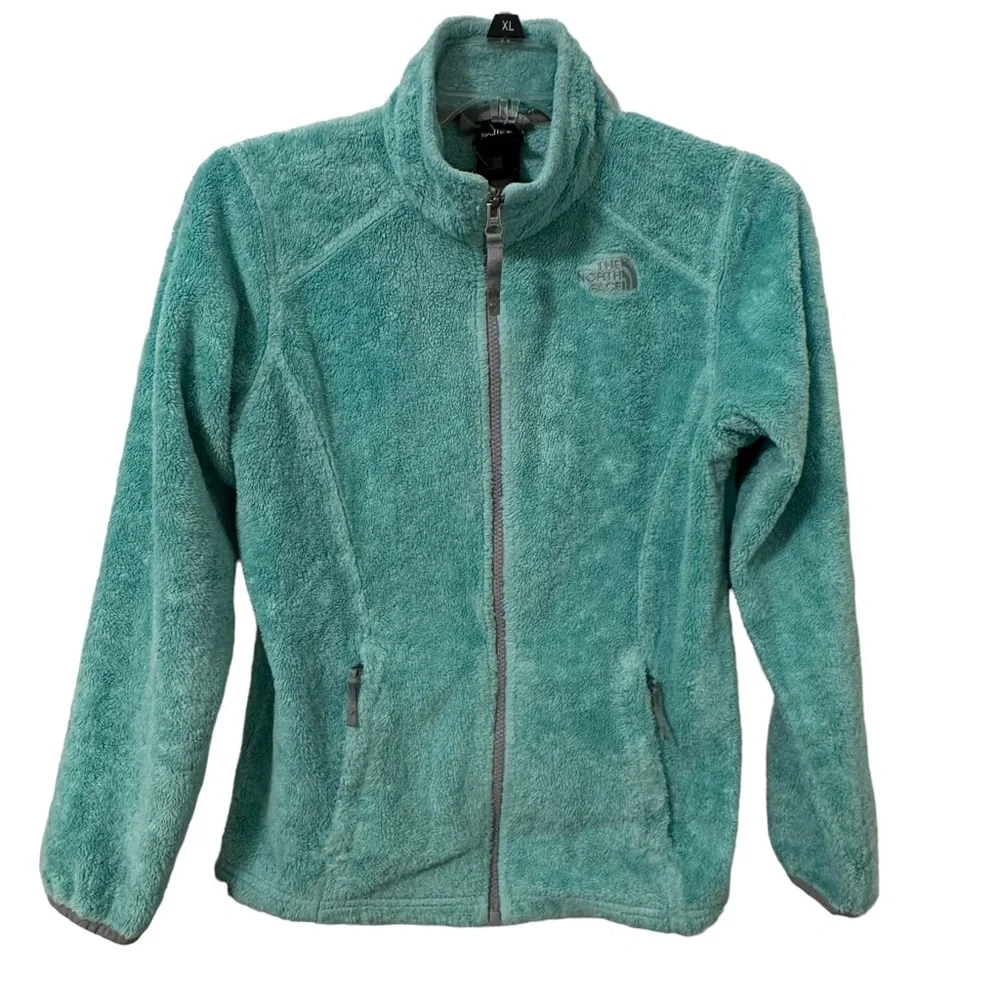 The North Face Osito Fleece Green Jacket Girls Full Zip‎ Up Fleece Fuzzy Size L
